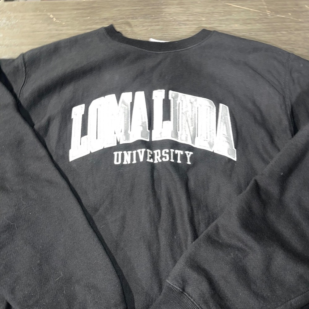 Champion Mens Large Black Sweatshirt Loma Linda University Reverse Weave